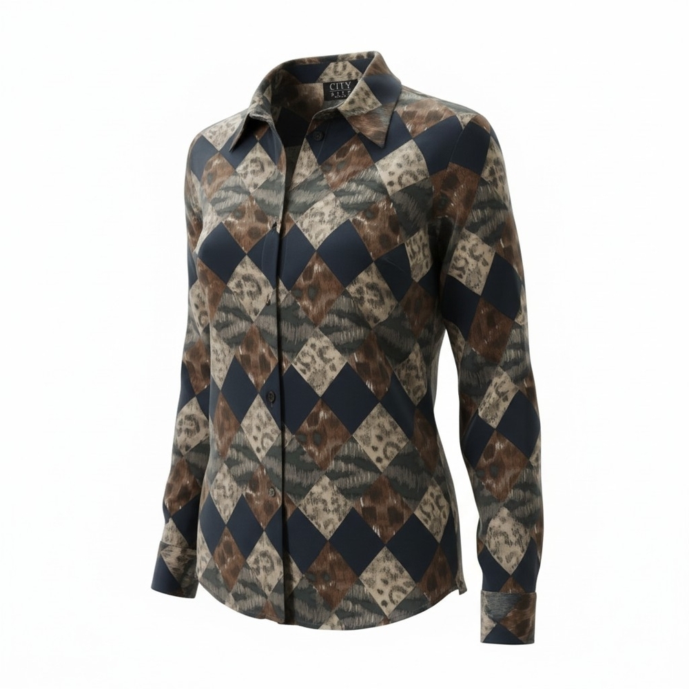 90s City Silk Stylish Women's Patterned Blouse